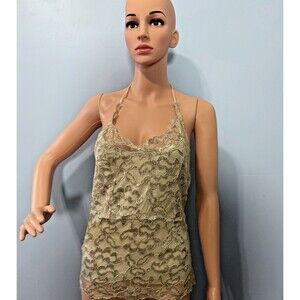 The Limited Women Gold Lace Halter Top Small Side Zip BNWT Made USA.